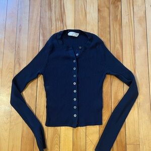 Everlane Blue Ribbed Button-Up Sweater